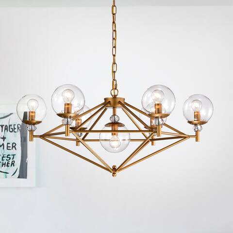 Paulita Matte Gold Clear Glass Shade Pendant 7 Light
