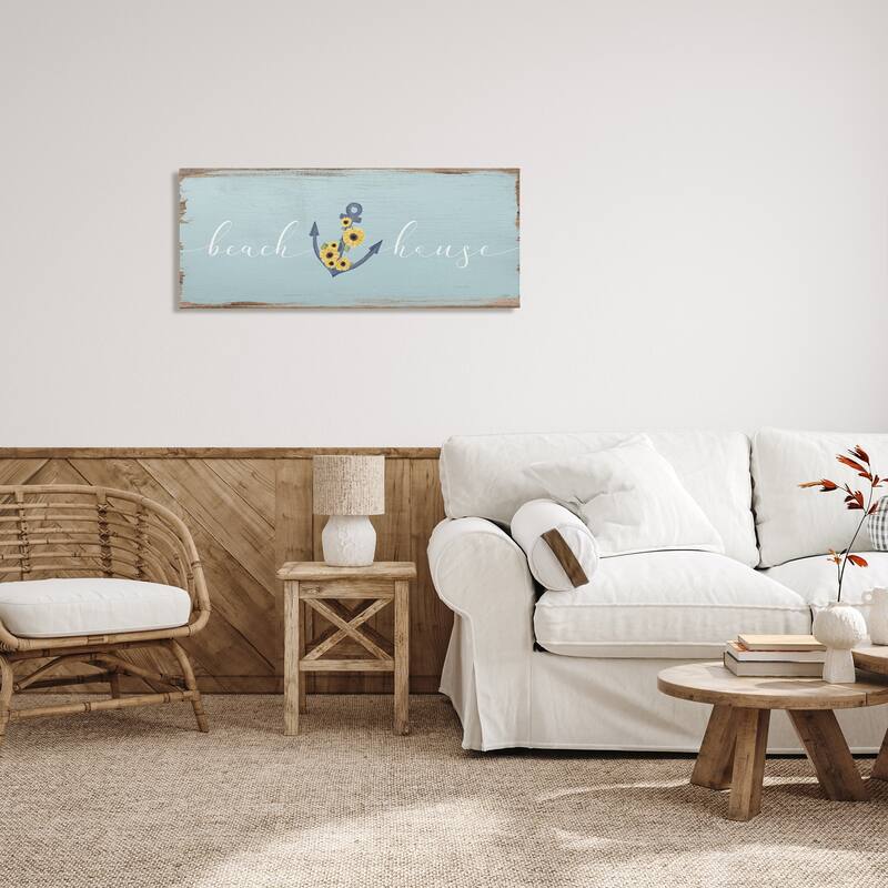 Stupell Beach House Sign with Floral Wrapped Anchor Canvas Wall Art - Multi-Color