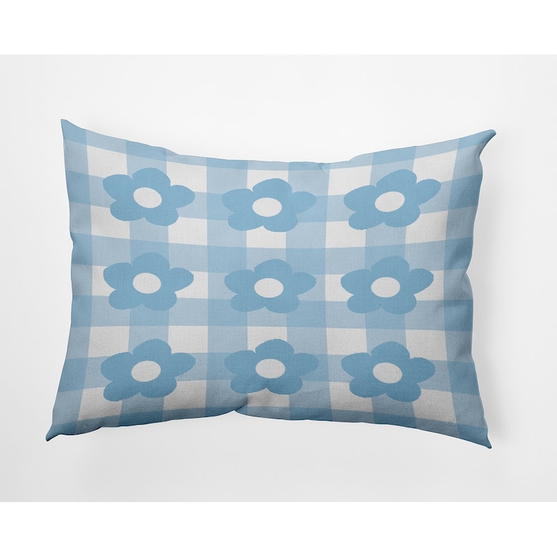 Flowers on Gingham Decorative Throw Pillow - Carolina Blue - 14" x 20"