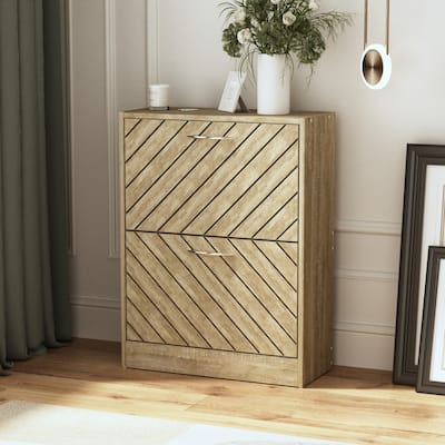 FUFU&GAGA Freestanding 2 Flip Drawers Shoe Cabinet Storage Organizer