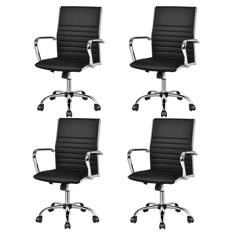 Gymax PU Leather Office Chair High Back Conference Task Chair - Black - Set of 4