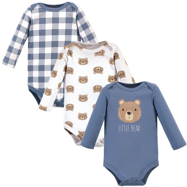 slide 1 of 1, Hudson Baby Infant Boy Cotton Long-Sleeve Bodysuits 3pk, Little Bear 0-3 Months - Little Bear 3-Pack