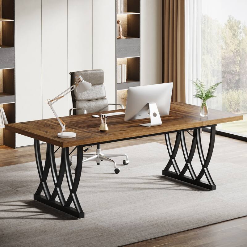 71'' Executive Computer Desk Writing Table for Home Office - Brown+Black