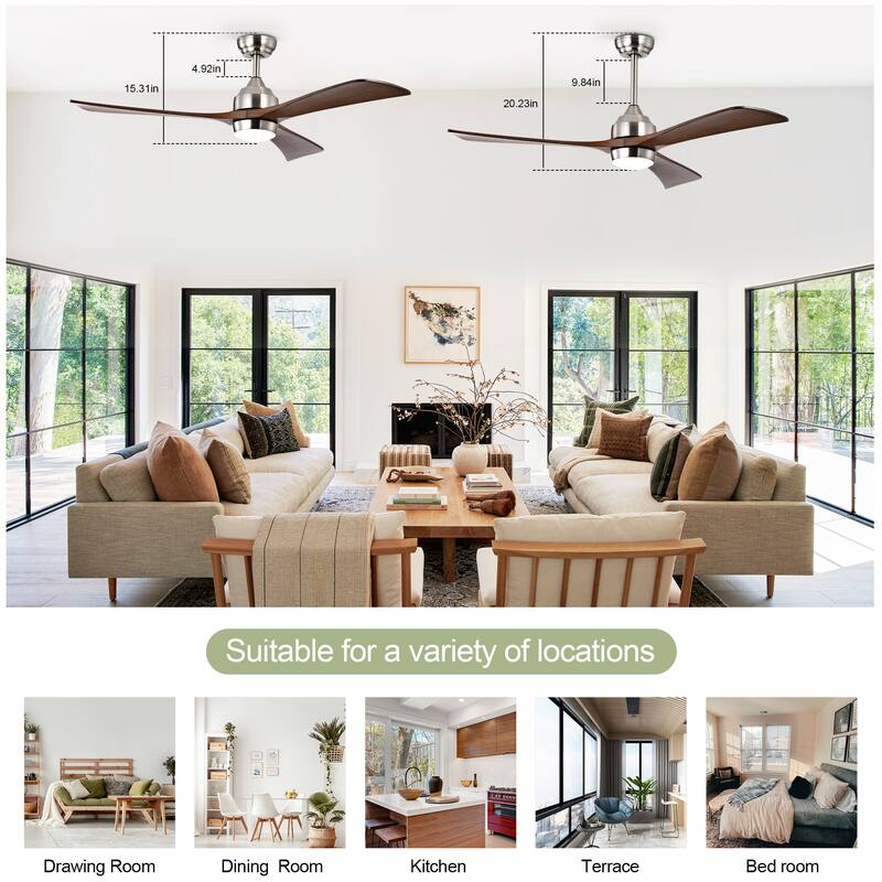 52" Ceiling Fan with Lights Remote Control,Quiet DC Motor 3 Wood Blade Ceiling Fans 6 Speed Levels,Reversible Ceiling Fan