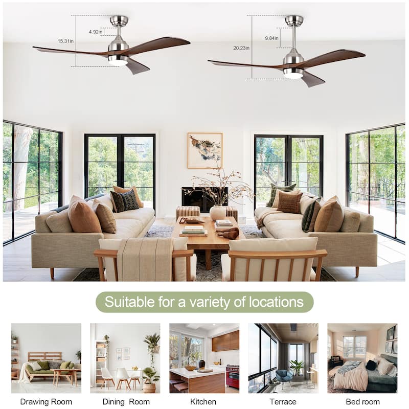 Sofucor 52 Inch Quiet Ceiling Fan with 3 Solid Wood Blades,Light & Remote,Reversible Ceiling Fan,for Patio Living Room,Bedroom