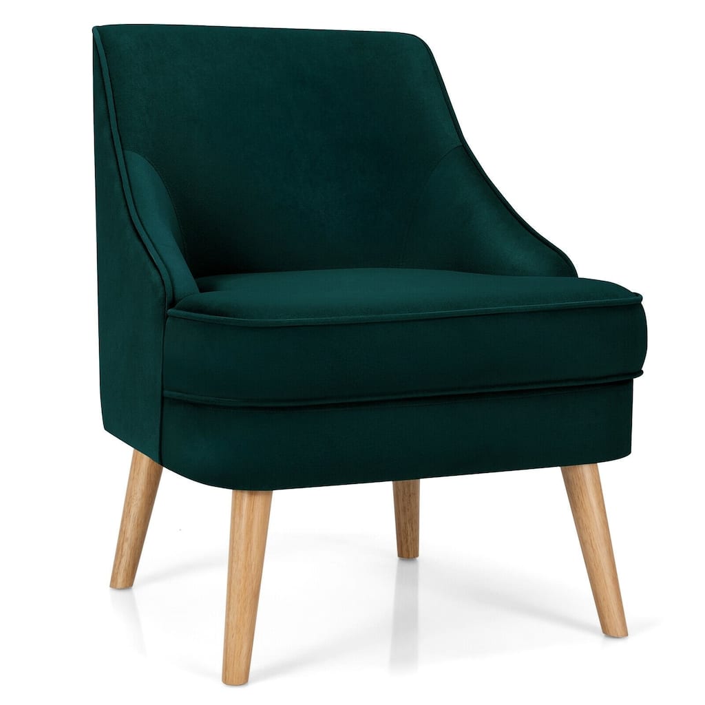 Velvet Upholstered Accent Chair with Rubber Wood Legs - 27" x 25" x 30" (L x W x H)
