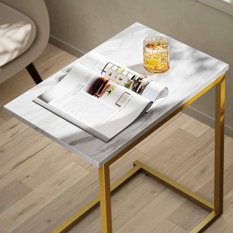 C Shaped End Table 27 inches High, Side Table for Couch Slide Under, C Table Sofa Side End Table for Living Room