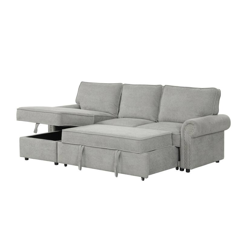 Roomfitters 95" Convertible Sectional Sleeper Sofa L-Shaped Couch with Storage Chaise and Pull Out Bed for Living Room