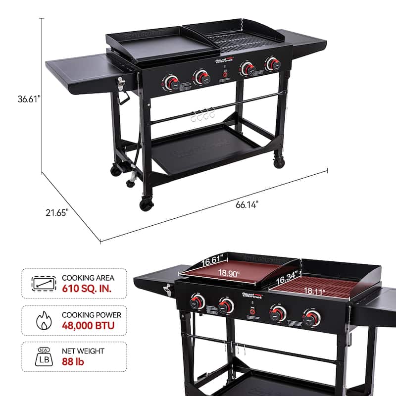 Royal Gourmet 4-Burner Gas Grill and Griddle Combo with Folding Legs