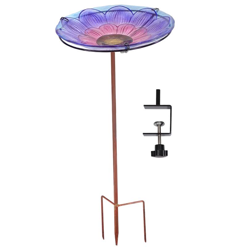 Deck-Mounted Glass Bird Bath with Stake