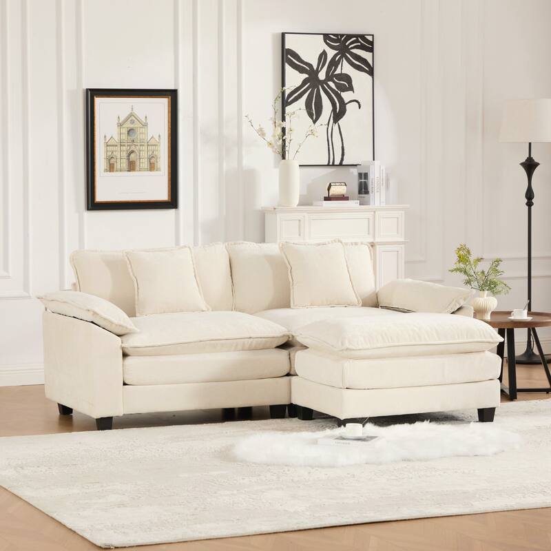 Modern Sectional Couch, for Living Room Bedroom and Apartment, Comfy Double Layer Upholstered Seat Cushion