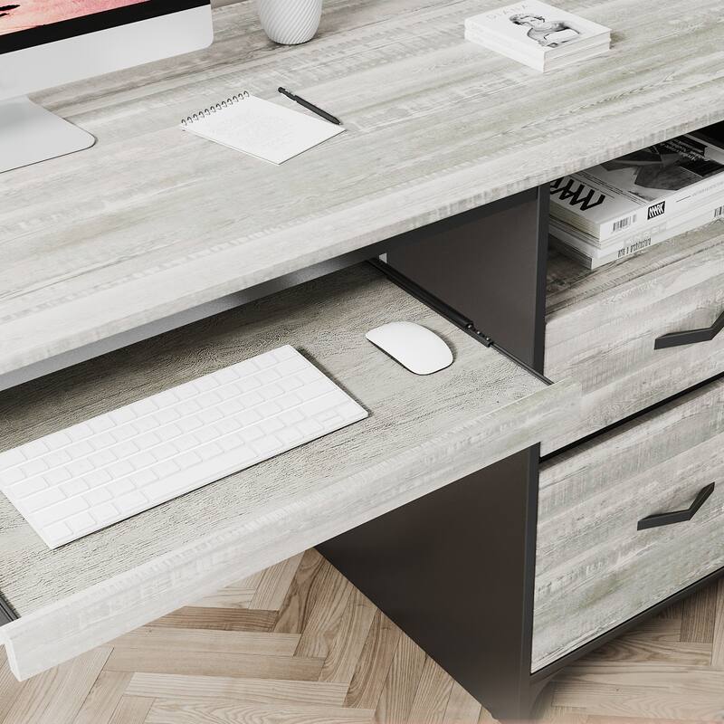55 inch Computer Desk with Keyboard Tray and Storage Drawers