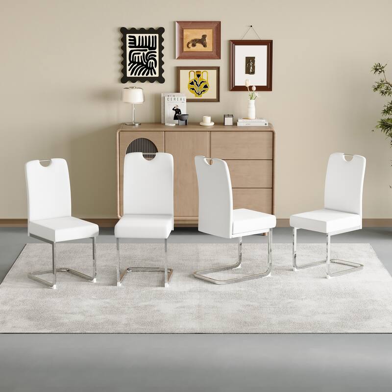 Set of 4 white thickened dining chairs with built- in spring packages and ergonomic design,perfectly blending comfort an