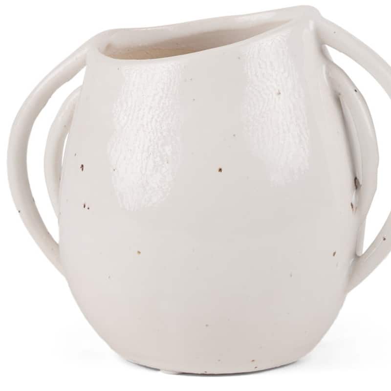 7" Cream Speckle Ceramic Amphora Table Vase - 7.68