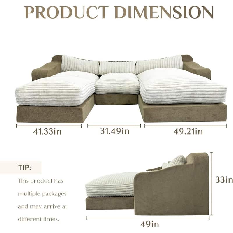 WOWMAX 122'' U Shaped Couch Modular Sectional Cloud Sofa 4 Deep Seat Modern Corduroy Sofa Set For Living Room
