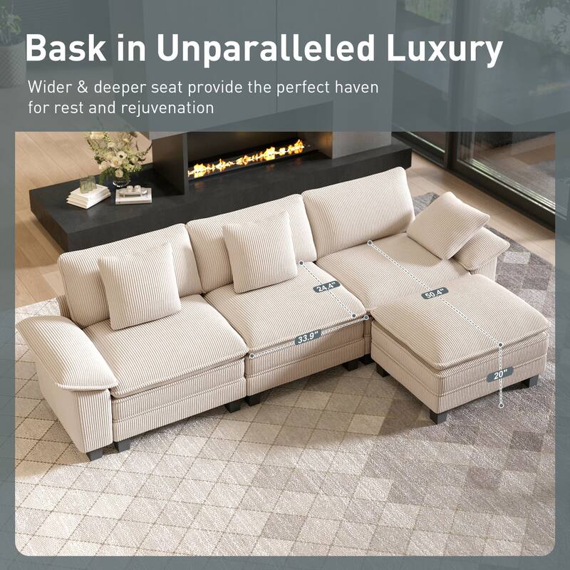 MAISON ARTS 2-Piece Chenille & Corduroy Sofa Set, Comfy 3/4/5-Seater Modular Loveseat & Armchair with Throw Pillows