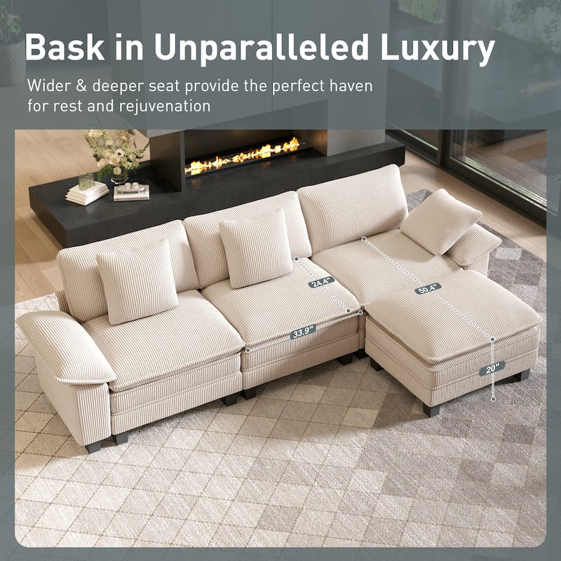 MAISON ARTS Cloud Modular Deep Seat Sofa, Chenille or Corduroy Sectional Couch with Removable Arms, 1–4 Seater