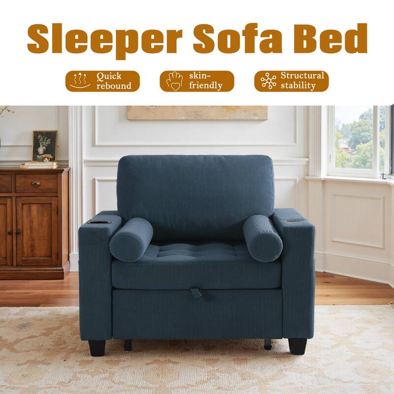 39" Adjustable Recline Convertible Sleeper Accent Chair with USB Port