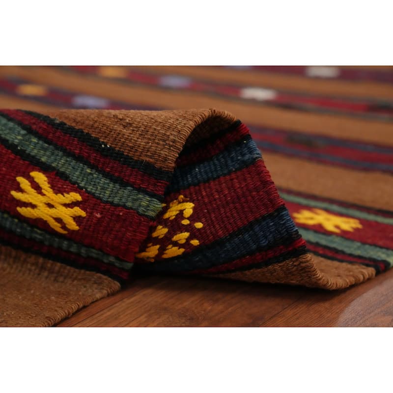 Hand Woven Oriental 100% Wool Carpet Southwestern Tribal Brown Kilim Area Rug - 7' 0'' X 5' 2''