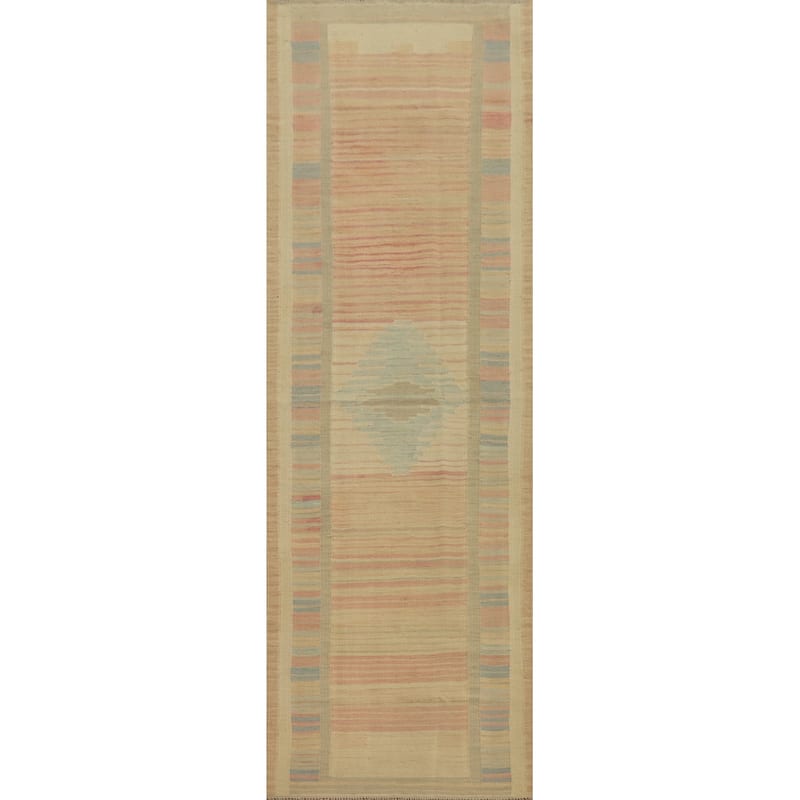 Hand Woven Oriental 100% Wool Carpet Southwestern Tribal Multi-Colored Kilim Runner Rug - 9' 9'' X 2' 6''