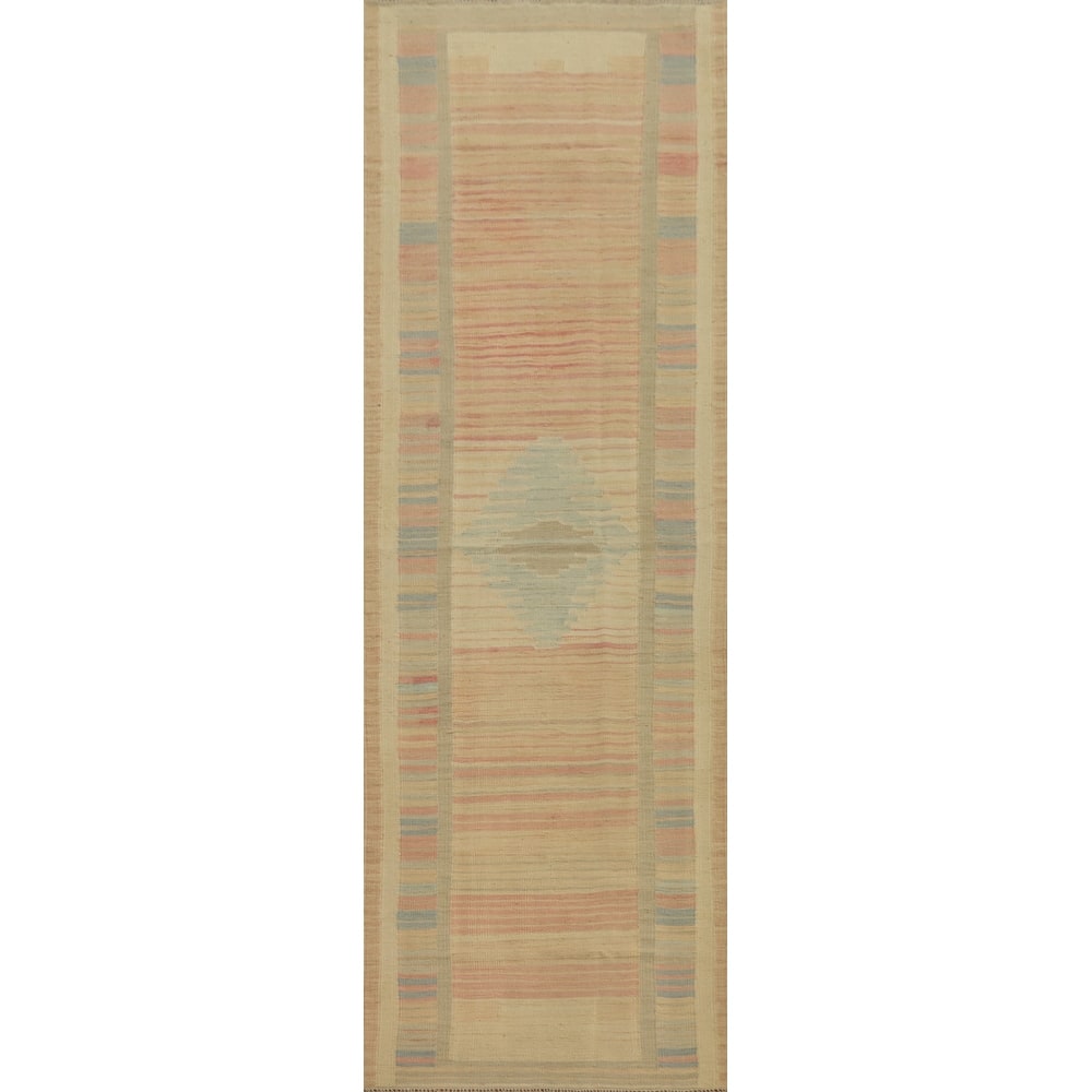 Hand Woven Oriental 100% Wool Carpet Southwestern Tribal Multi-Colored Kilim Runner Rug - 9' 9'' X 2' 6''