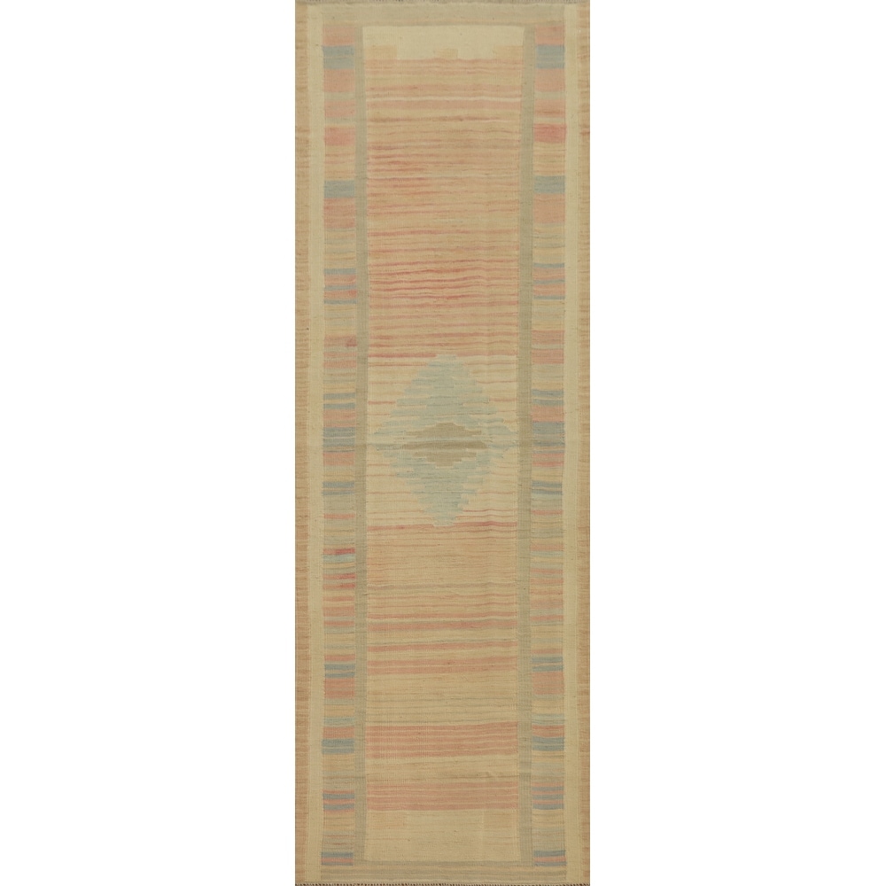 Hand Woven Oriental 100% Wool Carpet Southwestern Tribal Multi-Colored Kilim Runner Rug - 9' 9'' X 2' 6''