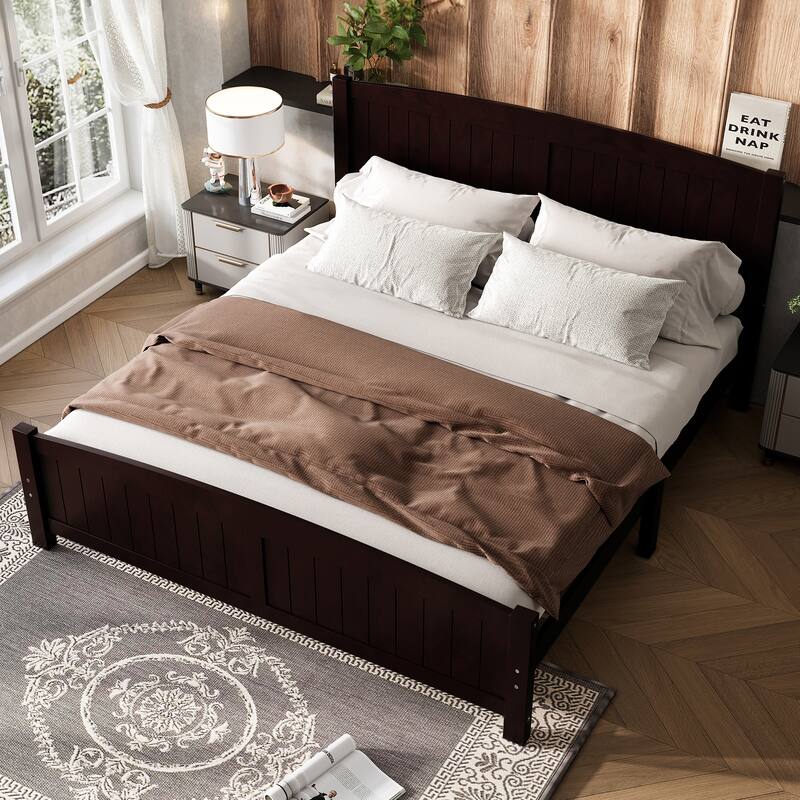 King Size Platform Bed, Solid Wood Platform Bed with Support Slats and Strong Structure, No Box Spring Needed