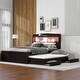 preview thumbnail 16 of 48, Platform Bed with Twin Size Trundle & 2 Drawers, Wooden Storage Bedframe with LED Headboard/Charging Station for Kids Boys Girls