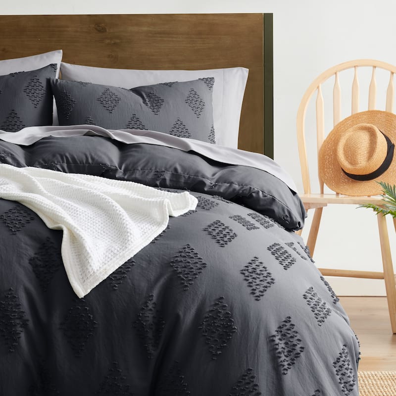 Nestl Boho Tufted Embroidery Double Brushed Duvet Cover with Button Closure