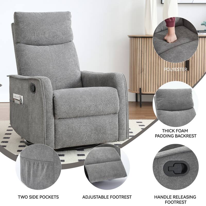 Fabric Recliner Chair with Heat, Massage, 360° Swivel Base, Adjustable Backrest, and Lumbar Support for Living Room Comfort