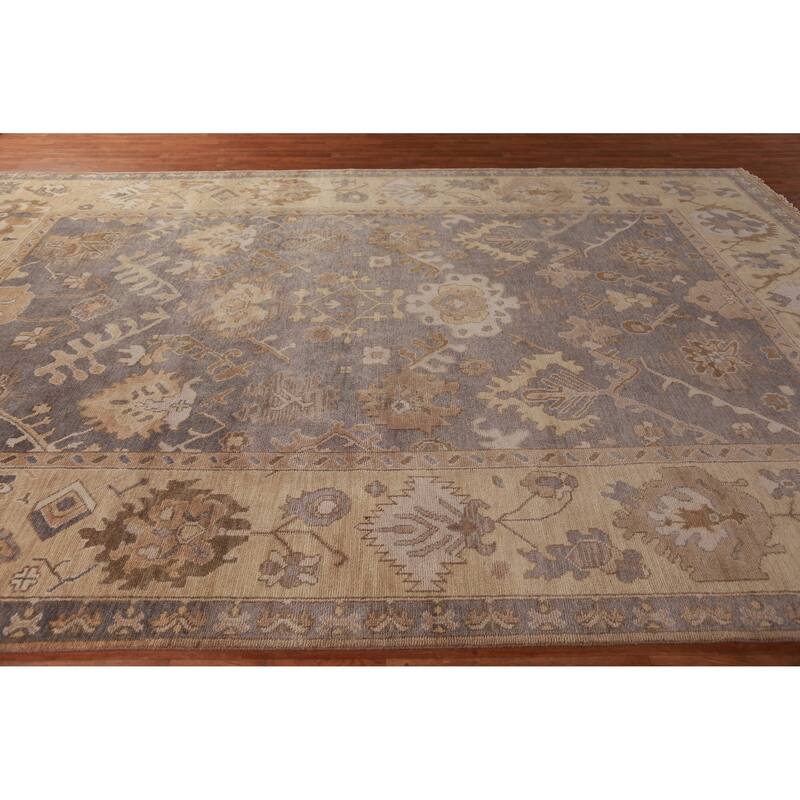 Oushak Indian Large Rug Handmade Oriental Grey Wool Carpet - 9'8" x 13'7"