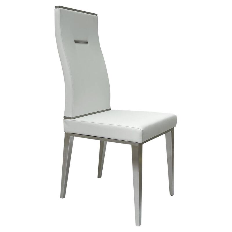 HomeRoots Set of Four White and Silver Upholstered Faux Leather Dining Side Chairs - 13.30 in. x 42.00 in. x 15.07 in.