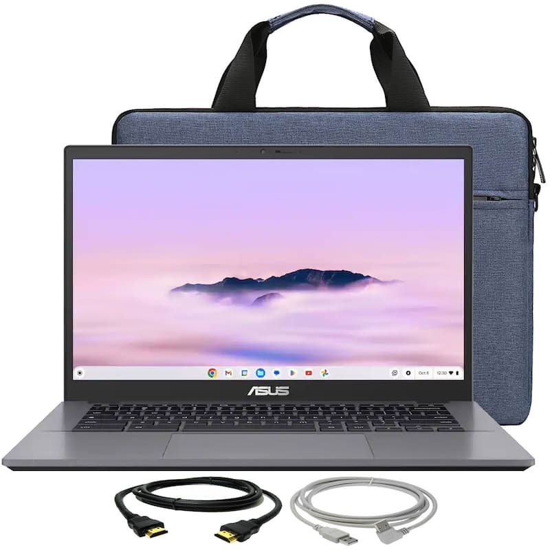 ASUS CX34 14" FHD Chromebook Plus Laptop Intel Core i5 - 8GB Memory, 128GB SSD, Rock Grey + Laptop Bag + Cables - Rock Grey