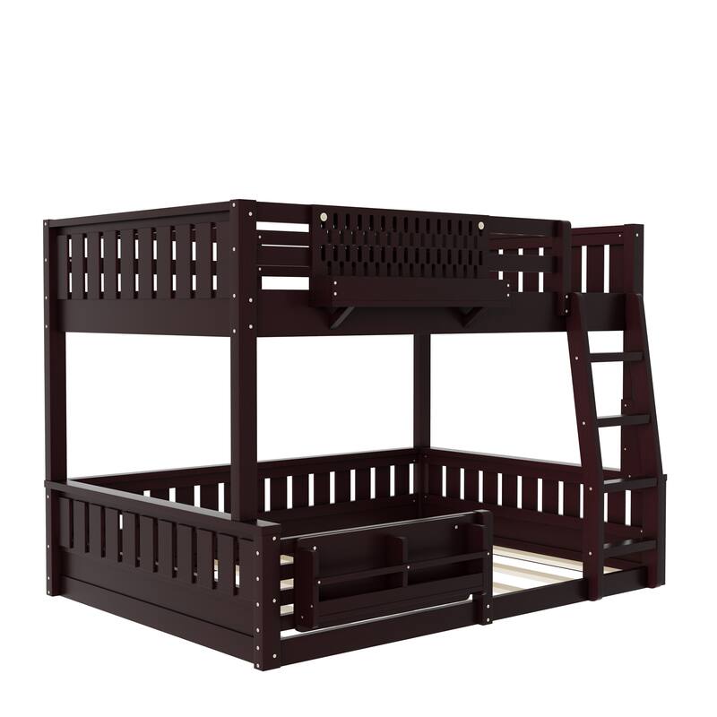 Wooden Bunk Bed of 3 Kinds Size with Pegboard, Bookshelf and Guardrails, Detachable Bunk Bed Convertible 2 Platform Beds