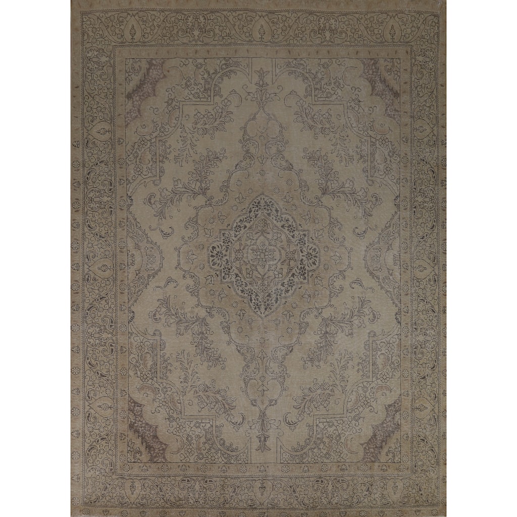 Geometric Tabriz Persian Vintage Rug Handmade Wool Carpet - 9'8" x 12'7"