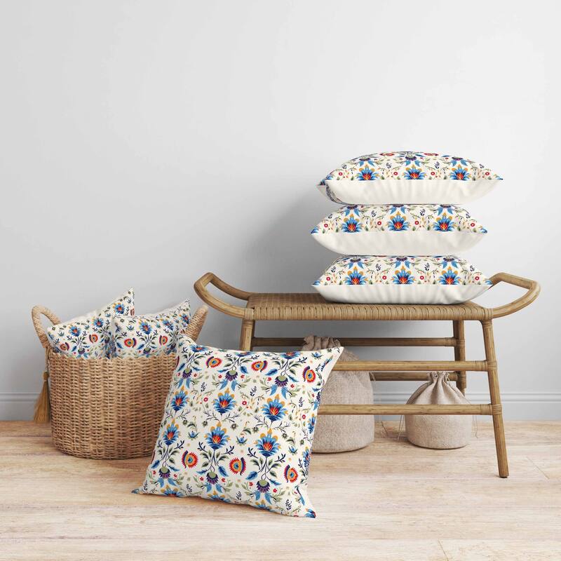 Breezy Botanicals Faux Suede Reversible Throw Pillow Blue and Green