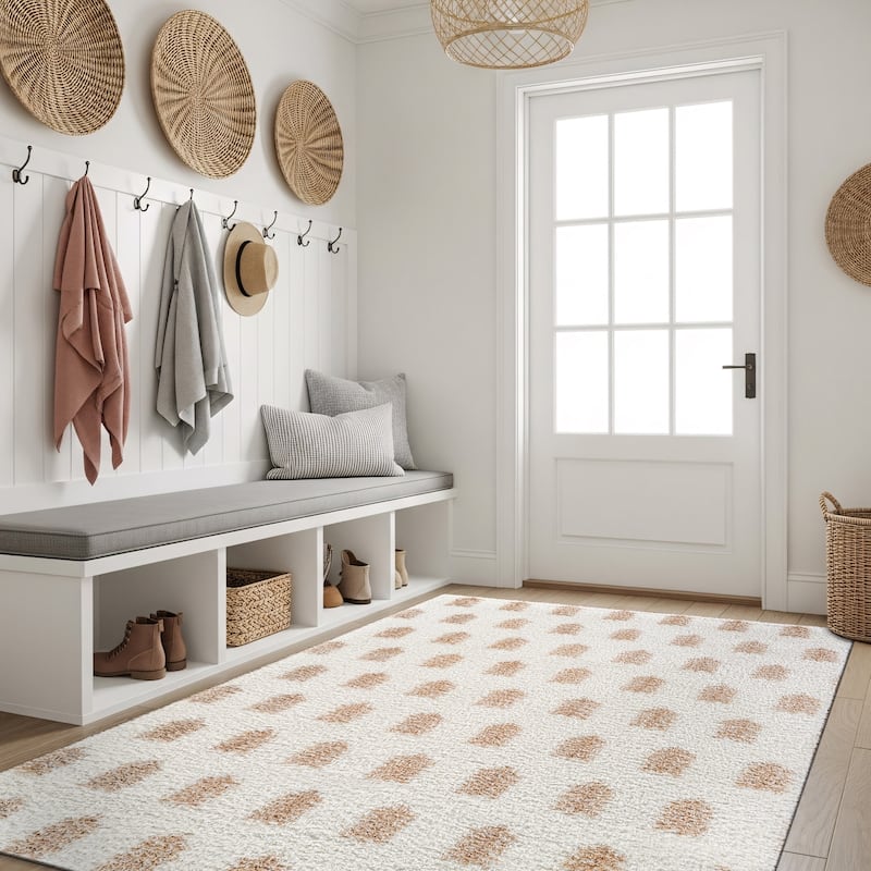 Scandinavian Arrow Shag Rug - Modern Look - Anthracite Dark Gray - Easy Maintenance - Beige - 4' x 6'