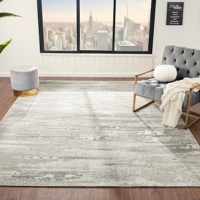 N Natori Serengeti Stroke Natural/White Abstract Area Rug
