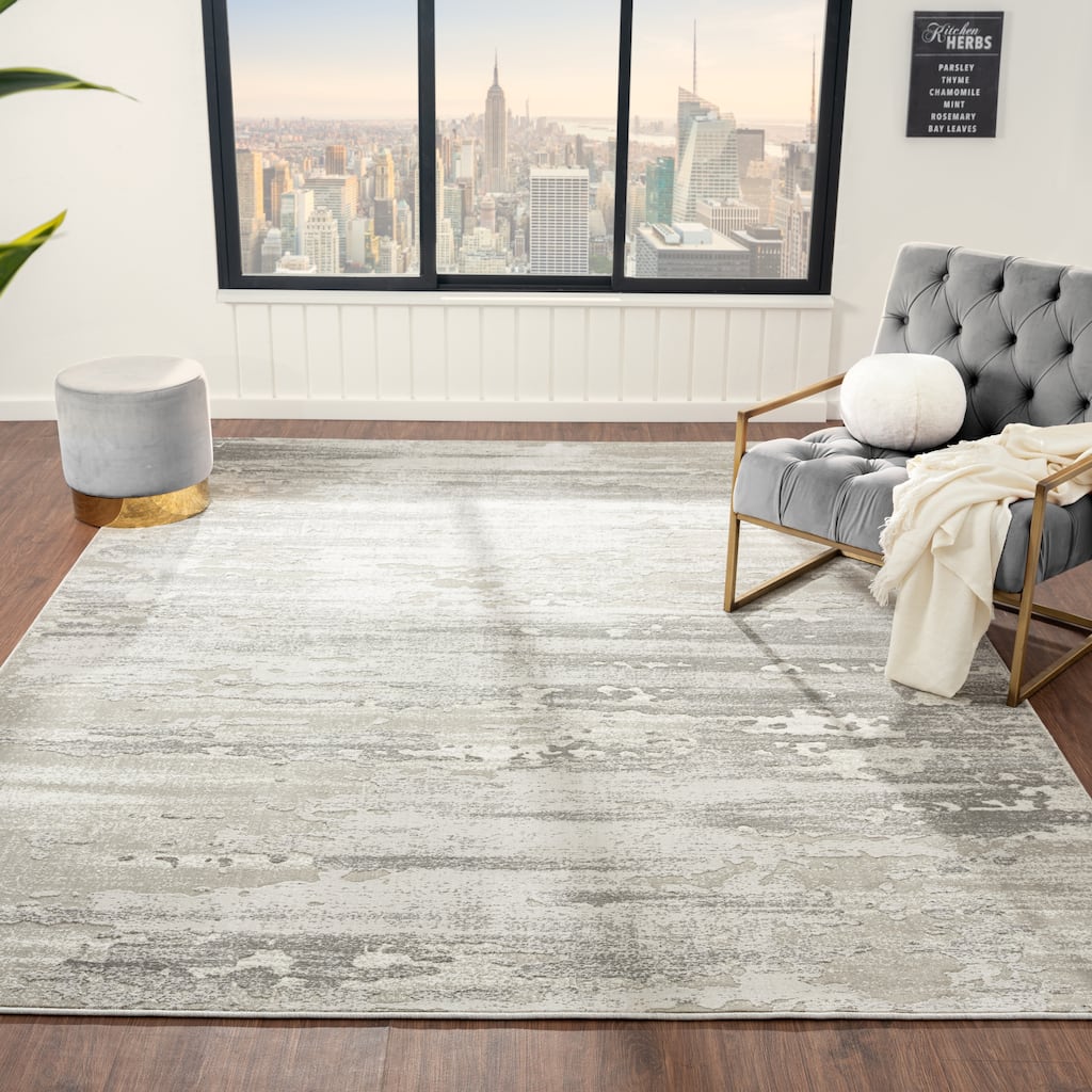 N Natori Serengeti Stroke Natural/White Abstract Area Rug