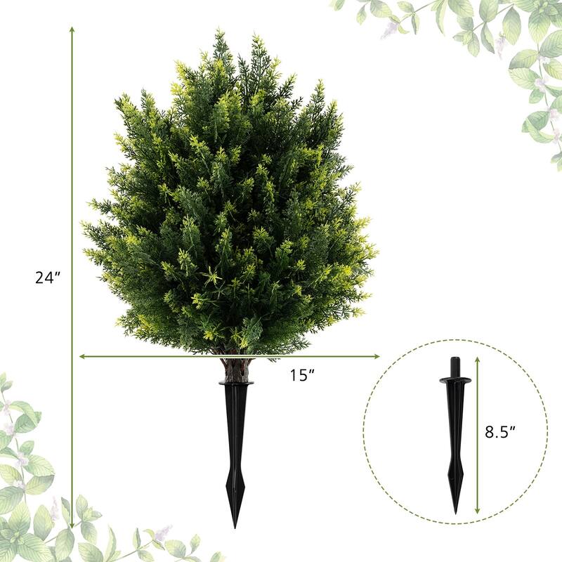 Gymax 2 Pack 24'' Artificial Cypress Topiary Ball Tree Set w/Ground