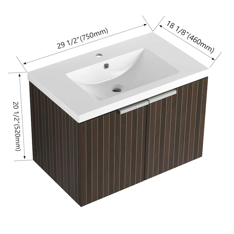 BNK 24"/30"/36" Single Sink Bathroom Vanity with Soft Close Door, Modern Floating Vanity