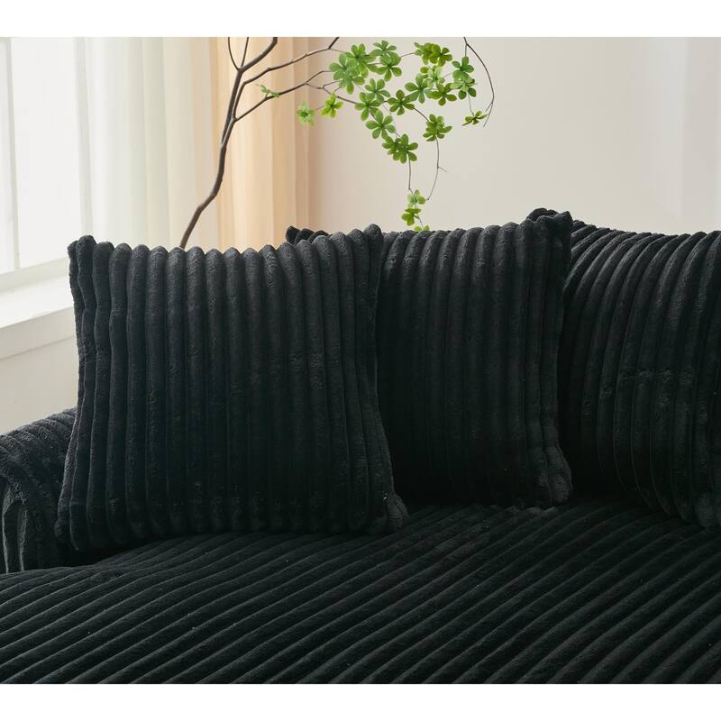 127" Large L-Shape Left Sectional Sofa, Black Soft Corduroy Fabric