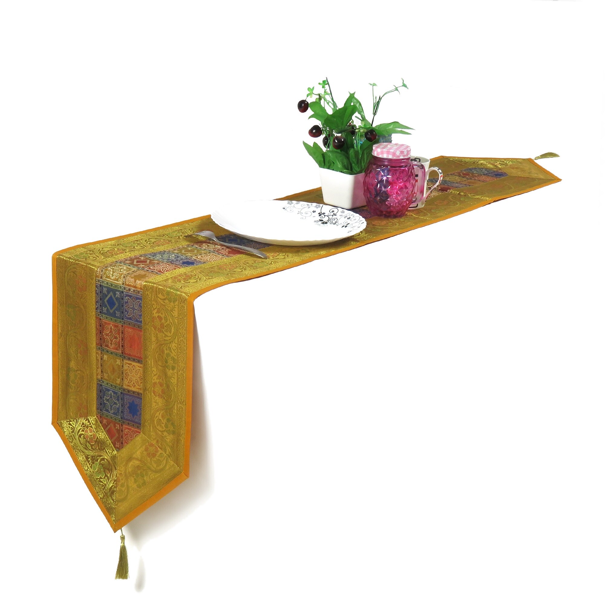 Indian Brocade Silk Table Runner Home Decor Centerpieces Table Cloth Throw