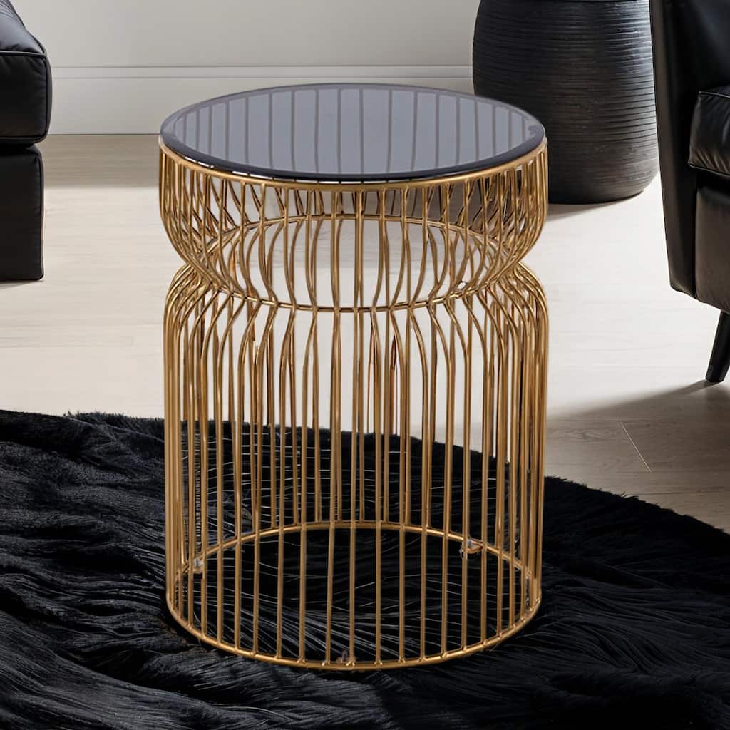 Modern Contemporary Metal Nested base and Tinted tempered glass top material End Table