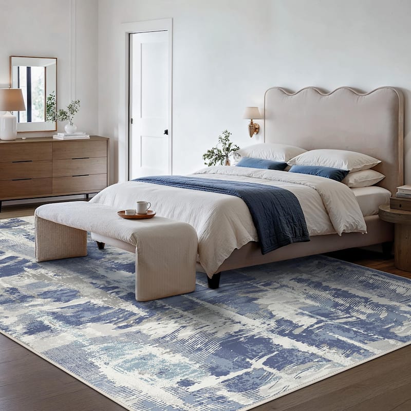 Mcow Textural Wash Collection Abstract Low-Pile Machine-Washable Area Rug