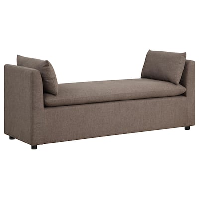 Marina Accent Bench, Brown Fabric, 2 Accent Throw Pillows, 64 Inch