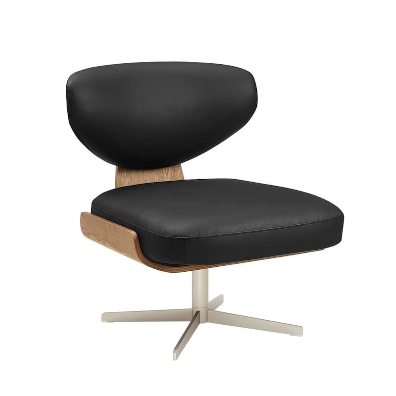 Art Leon Genuine Leather and Wood Swivel Accent Chair