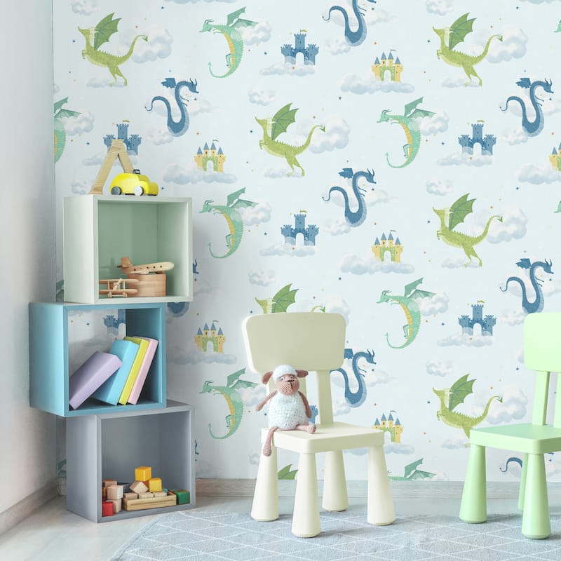 Advantage Magical Dragons Blue Fantastical Wallpaper