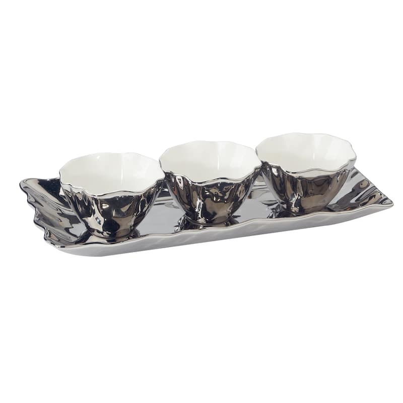 Certified International Silver Coast 4 pc Tray and Condiment Bowls Set 14.25" x 6" - 14.25" x 6"