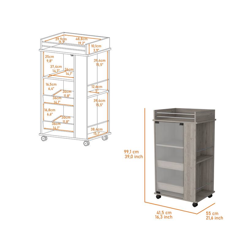 Willow Park Glass Door Bar Cart with Bottle Holder and Casters